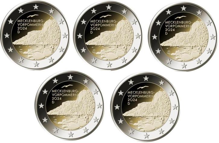 Duitsland 2 Euro-set 2024 (A-D-F-G-J) Mecklenburg-Vorpommern, Postzegels en Munten, Munten | Europa | Euromunten, Setje, 2 euro