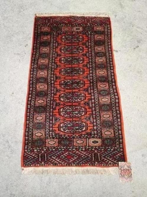 Handgeknoopt oosters wol tapijt Bokhara oranje blauw 50x93cm, Huis en Inrichting, Stoffering | Tapijten en Kleden, Gebruikt, Minder dan 50 cm