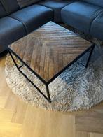 Te koop Salon/bijzettafel van Staal en Teakhout in visgraat., Huis en Inrichting, Ophalen, 50 tot 100 cm, Vierkant, Nieuw