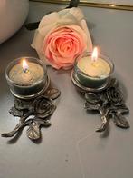 Tinnen waxinelichthouders met roos decoratie, Antiek en Kunst, Antiek | Tin, Ophalen of Verzenden