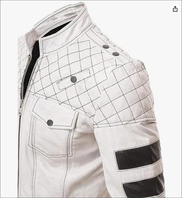 Wit stevige lederen Biker Jack - maat L beschikbaar voor biedingen