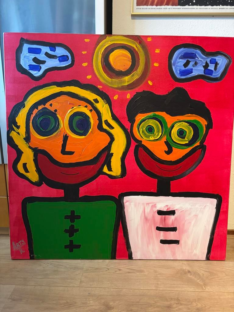 Rob Arts,  schilderij van een vrolijk paar, Antiek en Kunst, Ophalen of Verzenden