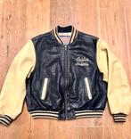 Vintage Redskins Leren Varsity Collegejack Zwart/Beige XL, Gedragen, Redskins, Ophalen of Verzenden, Maat 56/58 (XL)