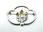 Zilveren broche met kaarsen, T. Klots, Pforzheim, Duitsland, Gebruikt, Info@zilverwebsite.nl, Verzenden, Minder dan 4 cm