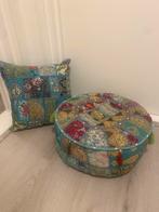 Bohemian poef en kussen, Huis en Inrichting, Woonaccessoires | Kussens, Ophalen of Verzenden, Zo goed als nieuw, Rond
