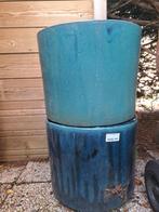 Twee bloem potten Carmen oceaan blauw D37 H32, Tuin en Terras, Bloempotten, Rond, Tuin, Zo goed als nieuw, Aardewerk