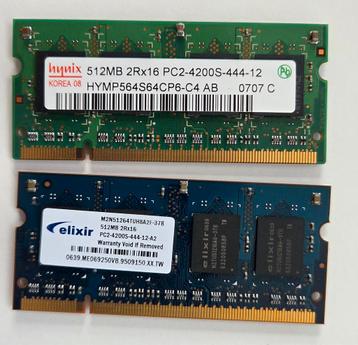 2 stuks 512mb RAM geheugen 2Rx16 DDR2 SO-DIMM beschikbaar voor biedingen