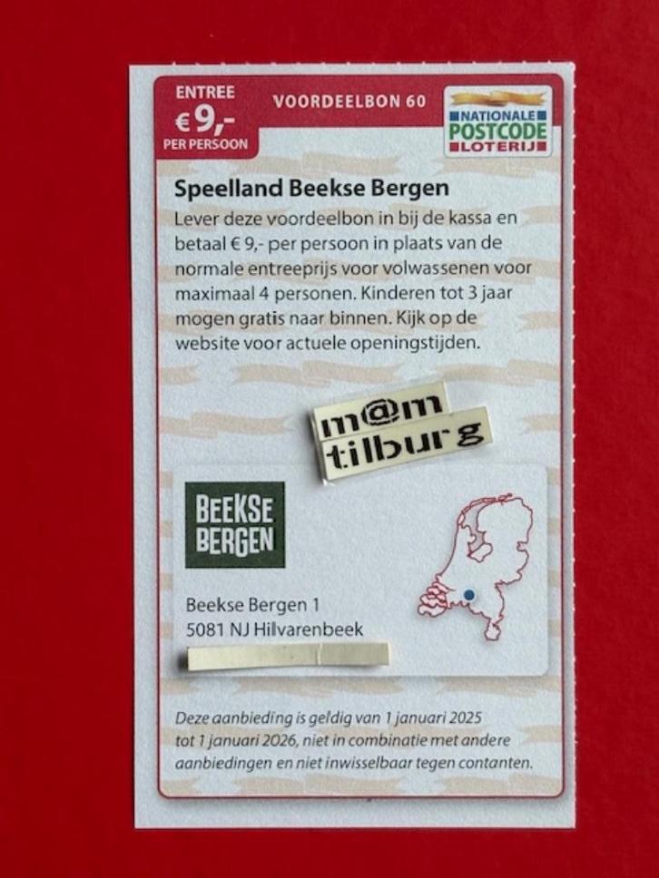 Voordeelbon 60 Speelland Beekse Bergen entree €9,- p.p., Tickets en Kaartjes, Kortingen en Cadeaubonnen, Drie personen of meer