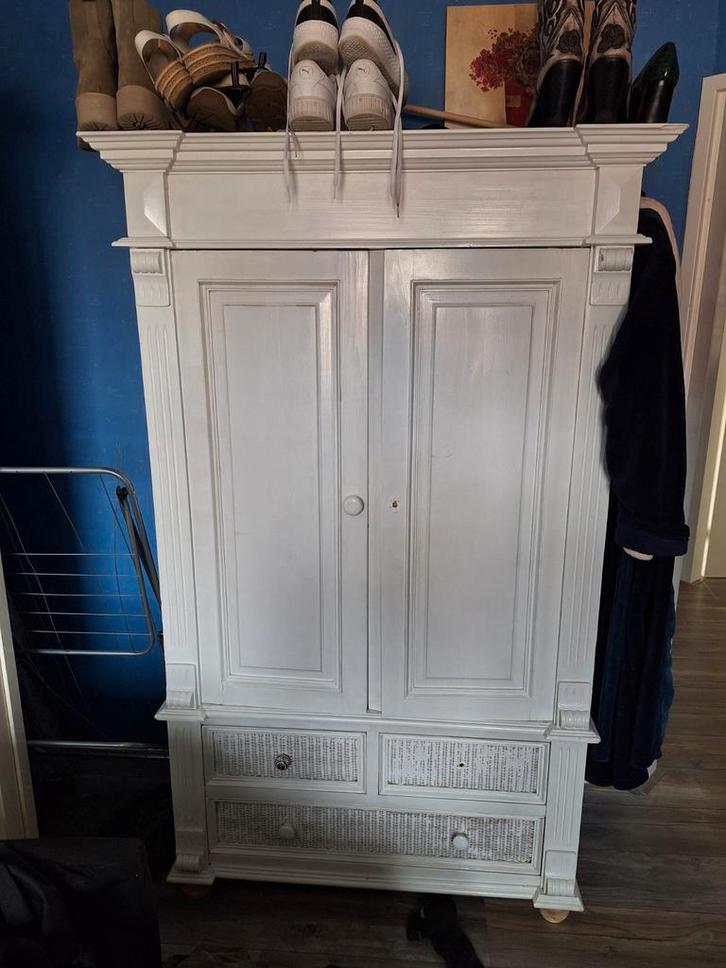 Witte kledingkast met deuren en lades, Huis en Inrichting, Kasten | Kledingkasten, Gebruikt, 150 tot 200 cm, 100 tot 150 cm, 25 tot 50 cm