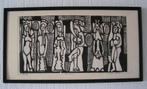 Hubert Bekman "6 figuren" prachtige Houtgravure ets tekening, Ophalen of Verzenden
