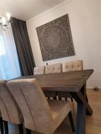 Boomstam eettafel met 6 stoelen en salontafel complete set, Huis en Inrichting, Tafels | Eettafels, Ophalen, 50 tot 100 cm, Zo goed als nieuw