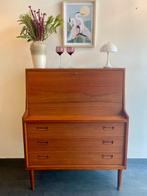 Vintage Deense secretaire met 9 laden, Gebruikt, Ophalen, Bureau