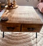 Mangohouten Salontafel Industrieel met Lades en open vak, Huis en Inrichting, Tafels | Salontafels, Ophalen, 100 tot 150 cm, Nieuw