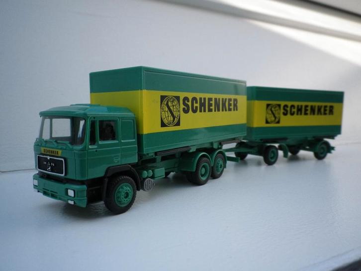 Herpa MAN F90 dichte wisselbak combinatie Schenker, Hobby en Vrije tijd, Modelauto's | 1:87, Zo goed als nieuw, Bus of Vrachtwagen