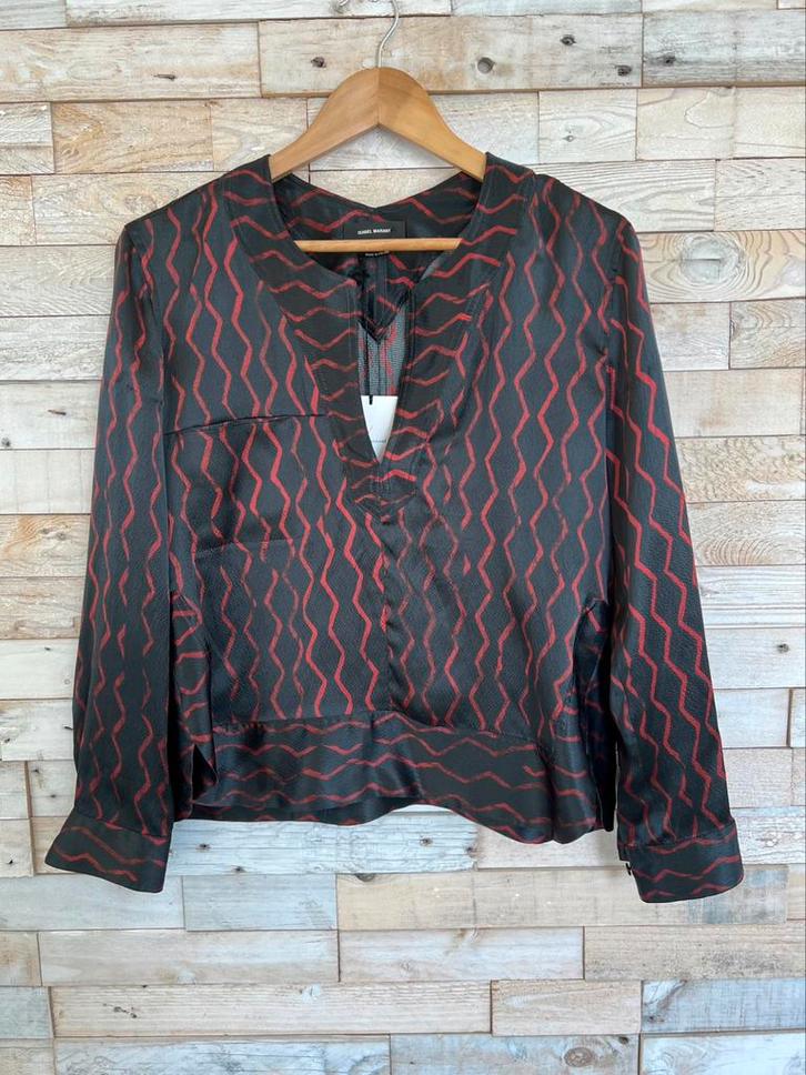 Isabel Marant blouse zijde zwart/rood, maat 36 - NP 475,-, Kleding | Dames, Blouses en Tunieken, Nieuw, Maat 36 (S), Zwart, Ophalen of Verzenden
