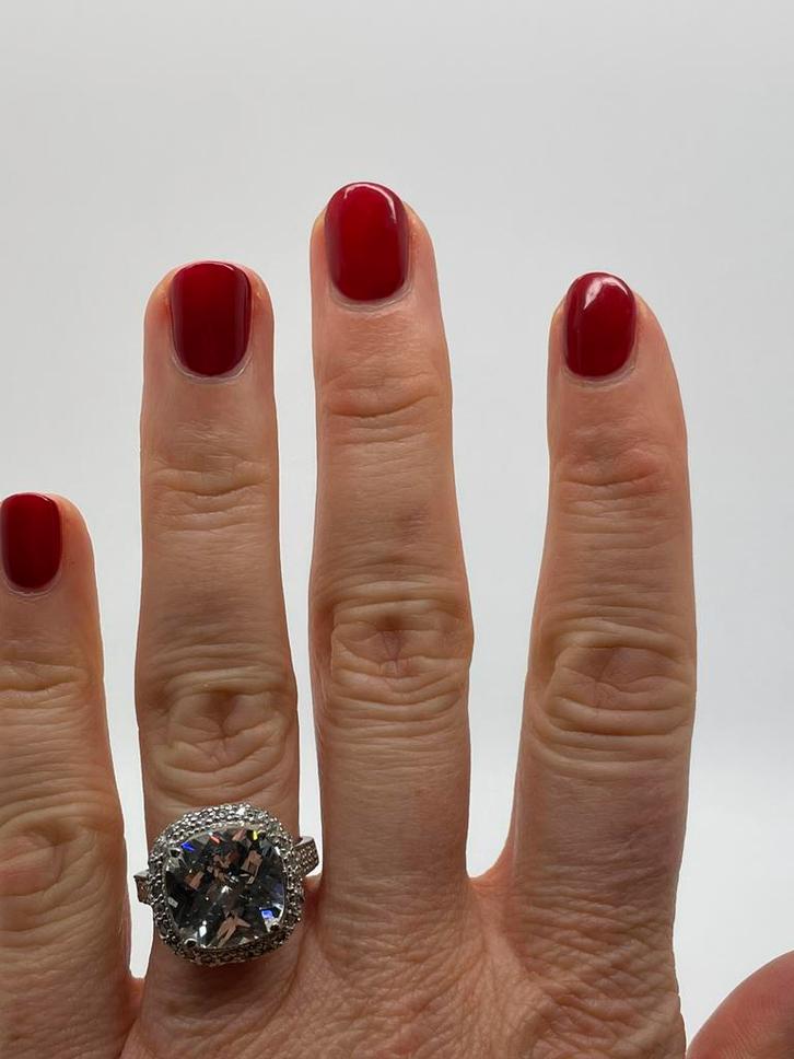 Z853 Prachtige zilveren ring heldere steen maat 17,75, Sieraden, Tassen en Uiterlijk, Ringen, Dame, 17 tot 18, Zilver, Zilver