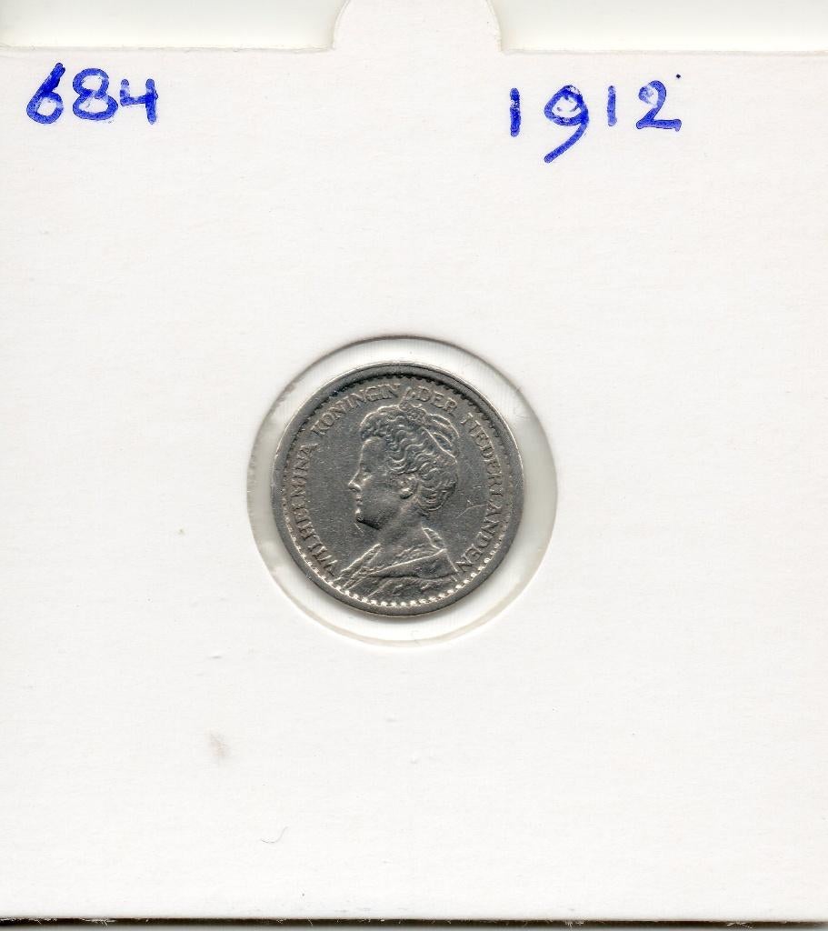 WILHELMINA DUBBELTJE 1912  ZILVER, Postzegels en Munten, Munten | Nederland, Zilver, Ophalen of Verzenden, 10 cent, Koningin Wilhelmina