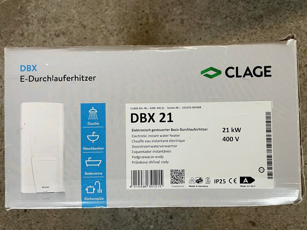CLAGE DBX 21 Doorstroomverwarmer - Nieuw in doos, Doe-het-zelf en Verbouw, Geisers en Boilers, Ophalen of Verzenden, Nieuw, Geiser