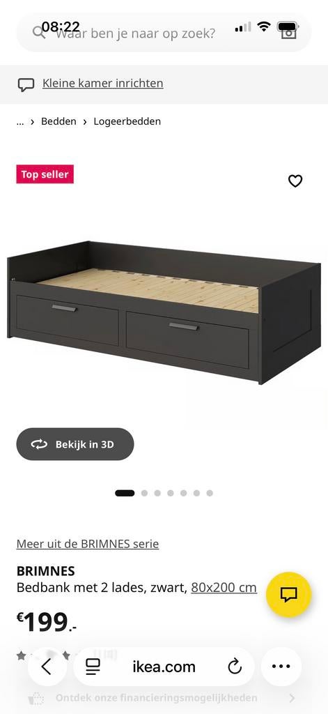 BRIMNES bedbank met 2 lades, zwart, 80x200 cm, Ophalen, Gebruikt, Eenpersoons, Zwart