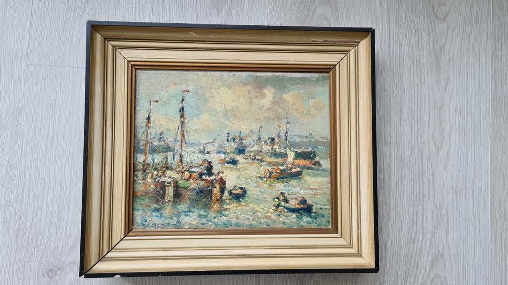 Evert Moll: Gezicht op de Rotterdamse Haven, Ophalen of Verzenden