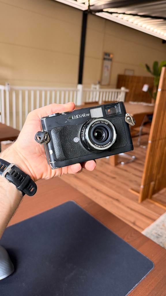 Konica Hexar RF met Voigtlander Ultron 35mm 2.0, Ophalen of Verzenden, Gebruikt, Spiegelreflex, Konica