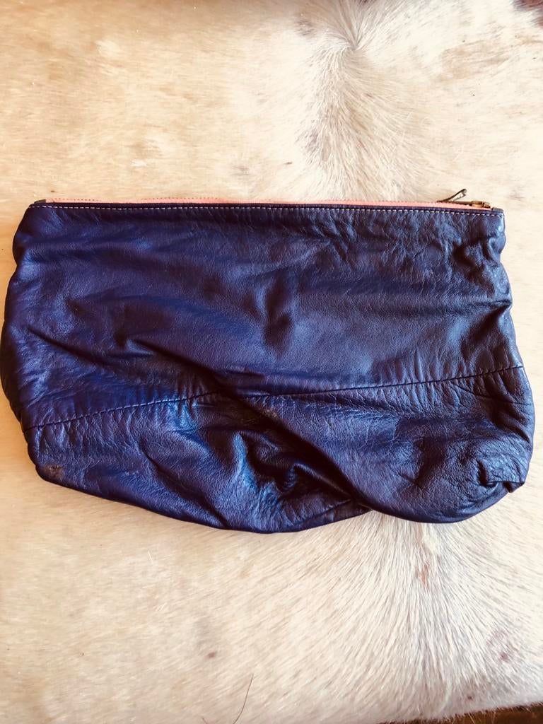 Leren Toilettas - paars, Ophalen of Verzenden, Gebruikt, Blauw, Heer of Dame