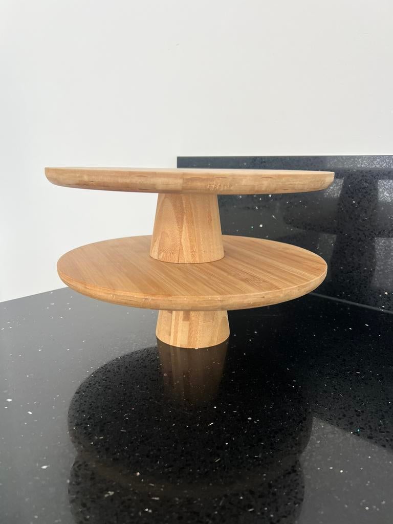 Nieuw Taart/gebak serveerschaal - plat - rond - bamboe hout, Ophalen of Verzenden, Nieuw