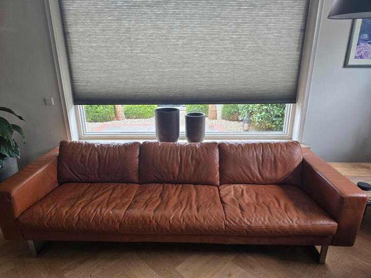 MOET WEG Cognackleurig bankstel "Machalke" (2- en 3-zits), Huis en Inrichting, Banken | Bankstellen, Gebruikt, Rechte bank, Driepersoons