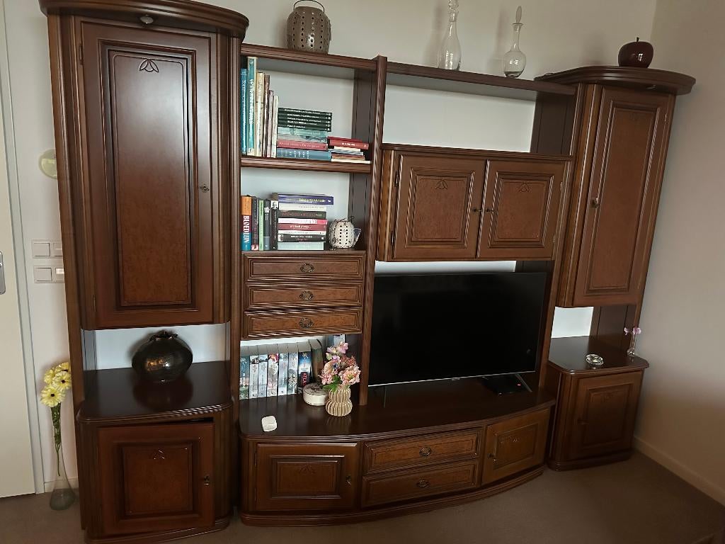 klassieke houten kast + vitrinekast, Huis en Inrichting, Kasten | Wandmeubels, Ophalen, 250 tot 300 cm, Gebruikt, Met deur(en)