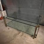 Grote dubbelglas en messing salontafel door Peter Ghyczy, Huis en Inrichting, Tafels | Salontafels, Ophalen, Messing, Gebruikt