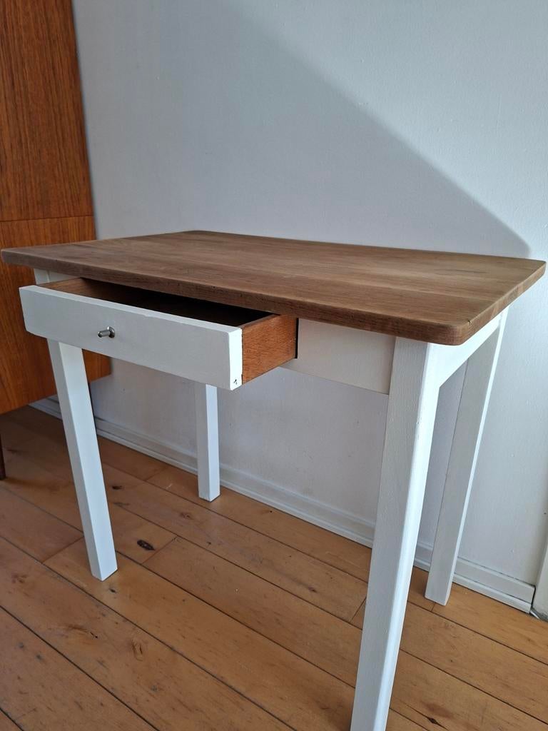 Oud massief eiken tafeltje / buro met lade, Huis en Inrichting, Tafels | Bijzettafels, Ophalen, Gebruikt, 75 cm of meer, Antiek, landelijk, brocante, vintage