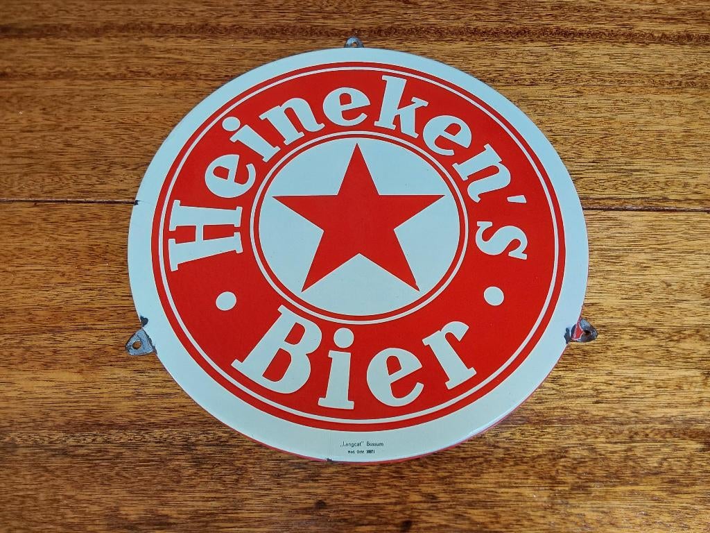 Emaille Reclamebord Bord 38 cm Heinekens Bier, Ophalen of Verzenden, Gebruikt