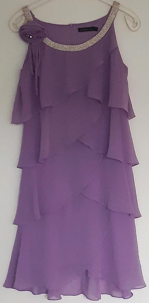 Designer feestjurk, cocktailjurkje lila chiffon strass, mt S, Ophalen of Verzenden, Zo goed als nieuw, Ashwi Paris, Meisje
