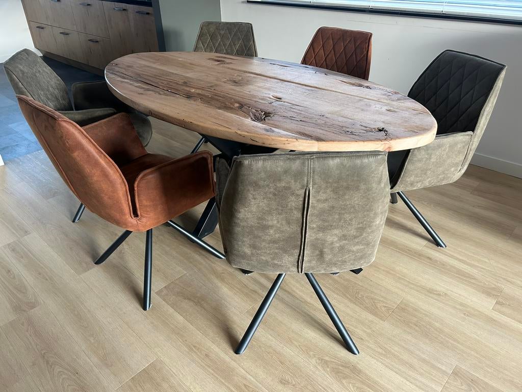Massief eiken eetkamerset + 6 stoelen - zware kwaliteit ZGAN, Huis en Inrichting, Tafels | Eettafels, Ophalen, 150 tot 200 cm