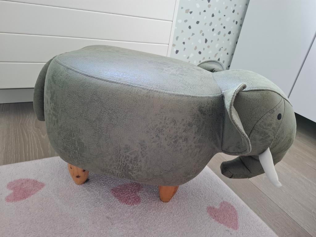 Leuke groene olifanten poef met houten poten, Ophalen, Zo goed als nieuw, Hout