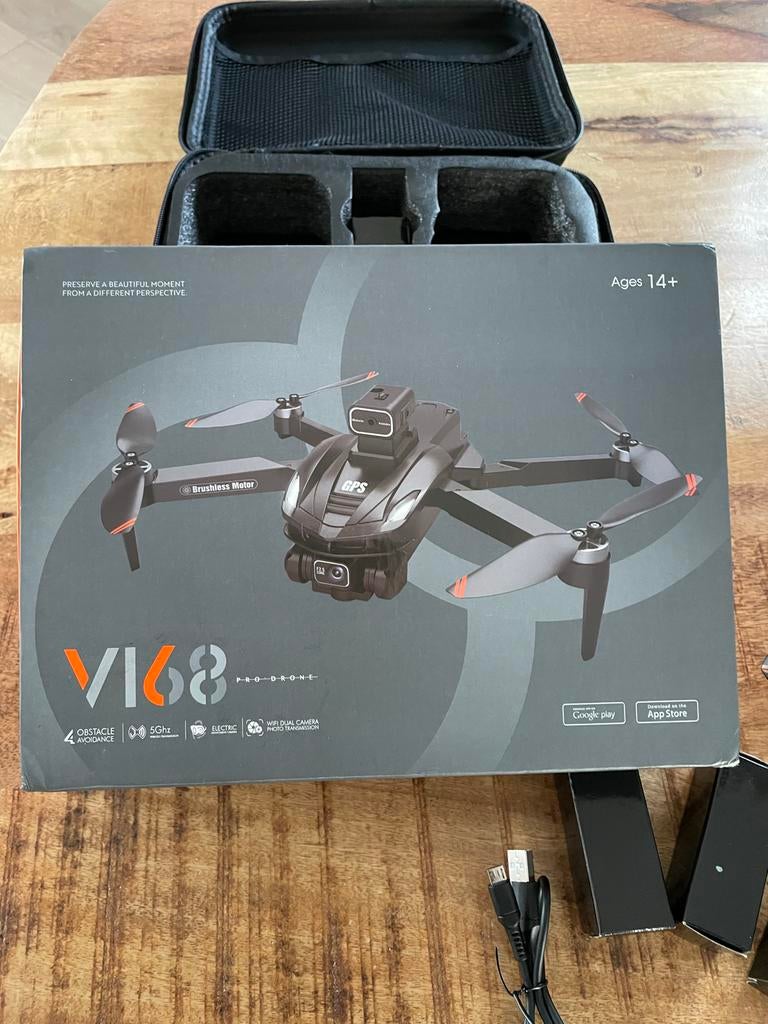 V168 Drone met HD Camera, GPS en Obstakelontwijking 4 accu, 250 tot 900 gram, Cameradrone, 100 tot 1000 meter, Zo goed als nieuw
