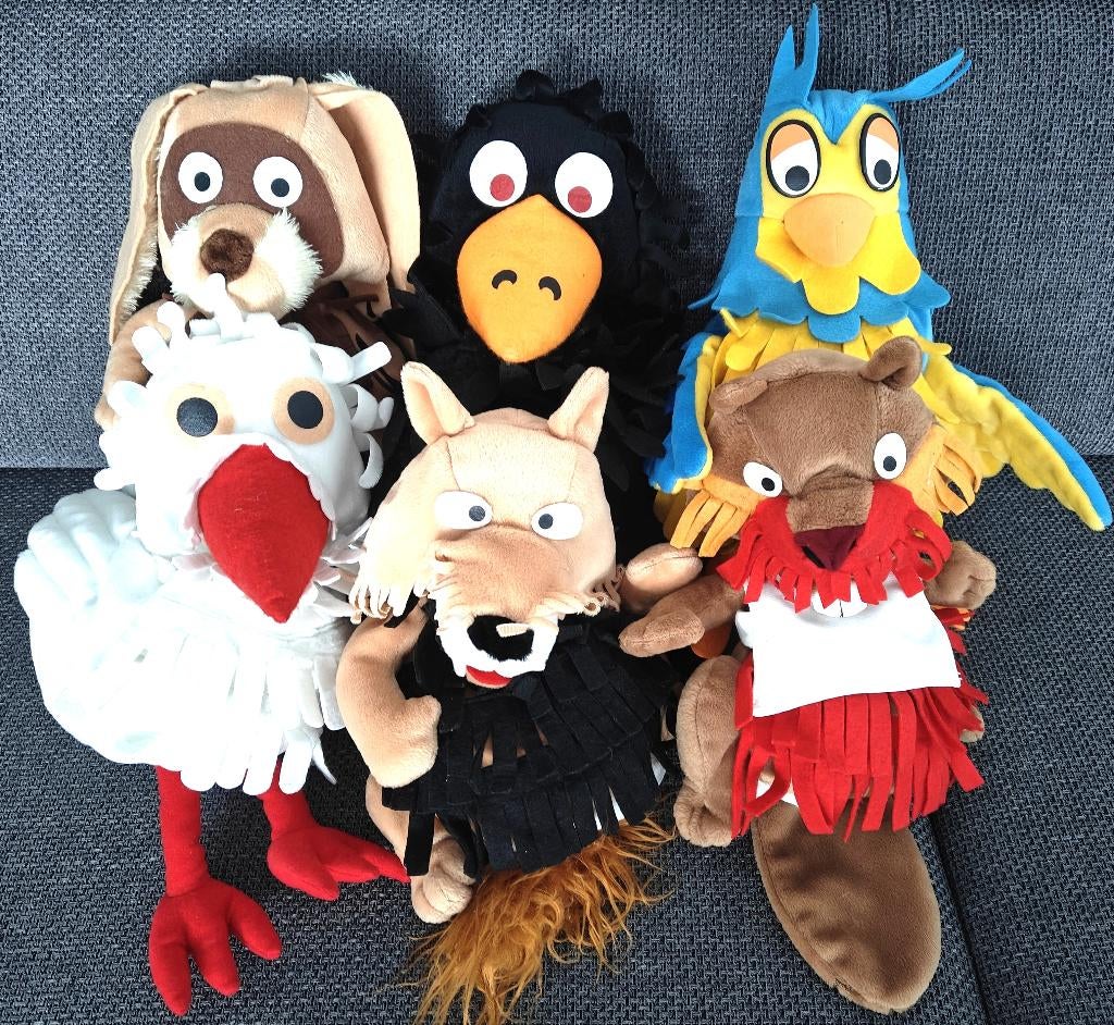 6  BOSDIEREN / Poppenkastpoppen Fabeltjeskrantpoppen., Ophalen of Verzenden, Zo goed als nieuw, Overige typen