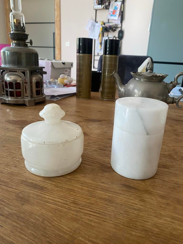 Set van 2 marmeren potjes - wit, Ophalen of Verzenden