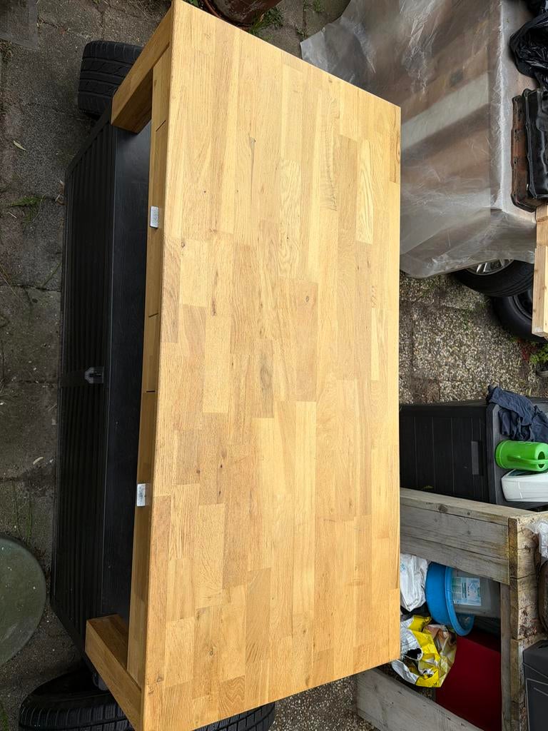 Lage salontafel met twee lades, Huis en Inrichting, Tafels | Salontafels, Gebruikt, 100 tot 150 cm, Eikenhout, Minder dan 50 cm