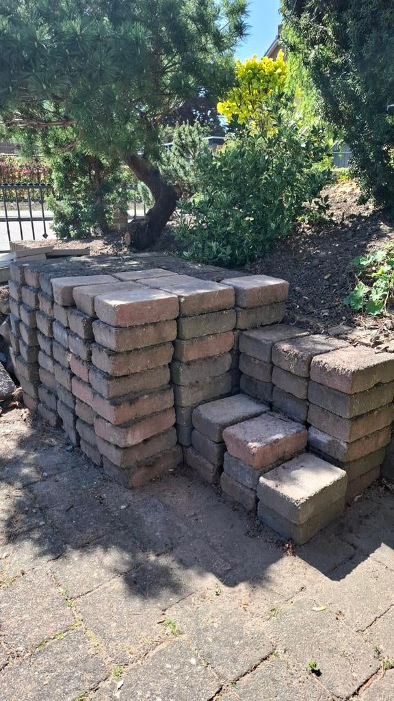 Betonklinkers 21x14x7cm rood/grijs gemêleerd 170 stuks, Gebruikt, Klinkers, Beton, 5 tot 10 m²