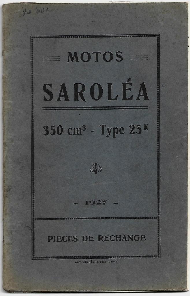 Sarolea type 25 K 350 cc pieces de rechange onderdelenboek, Motoren, Handleidingen en Instructieboekjes, Overige merken, Ophalen of Verzenden