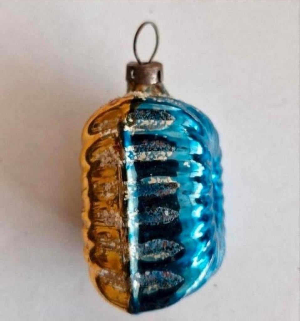 Oude Kerstbal Blauw/Geel, Ophalen of Verzenden