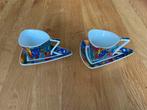 2x Espresso kop en schotel, kleurrijk, modern design, Ophalen of Verzenden, Zo goed als nieuw, Overige stijlen, Kop(pen) en/of Schotel(s)
