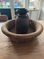 Decoratieve Olijfbak met Vaas - Rustieke Houtdecoratie, Huis en Inrichting, Ophalen, Overige materialen, Gebruikt, Overige kleuren