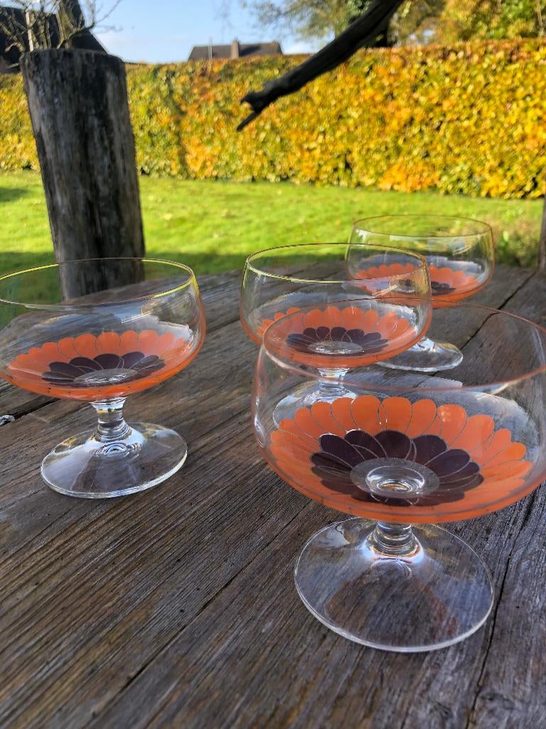 Jaren '70 Vintage 4 champagnebekers (ijscoupes), Antiek en Kunst, Ophalen of Verzenden