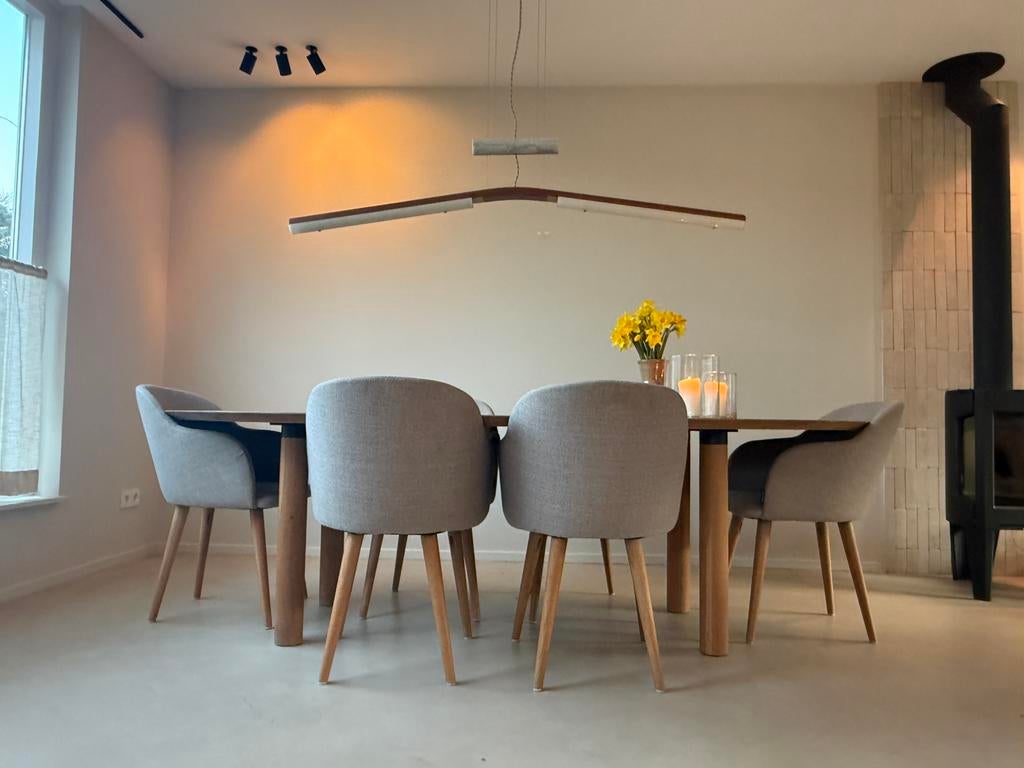 Sofa Company japandi stoelen design beige grijs, Huis en Inrichting, Stoelen, Japandi, Gebruikt, Ophalen of Verzenden, Vijf, Zes of meer stoelen