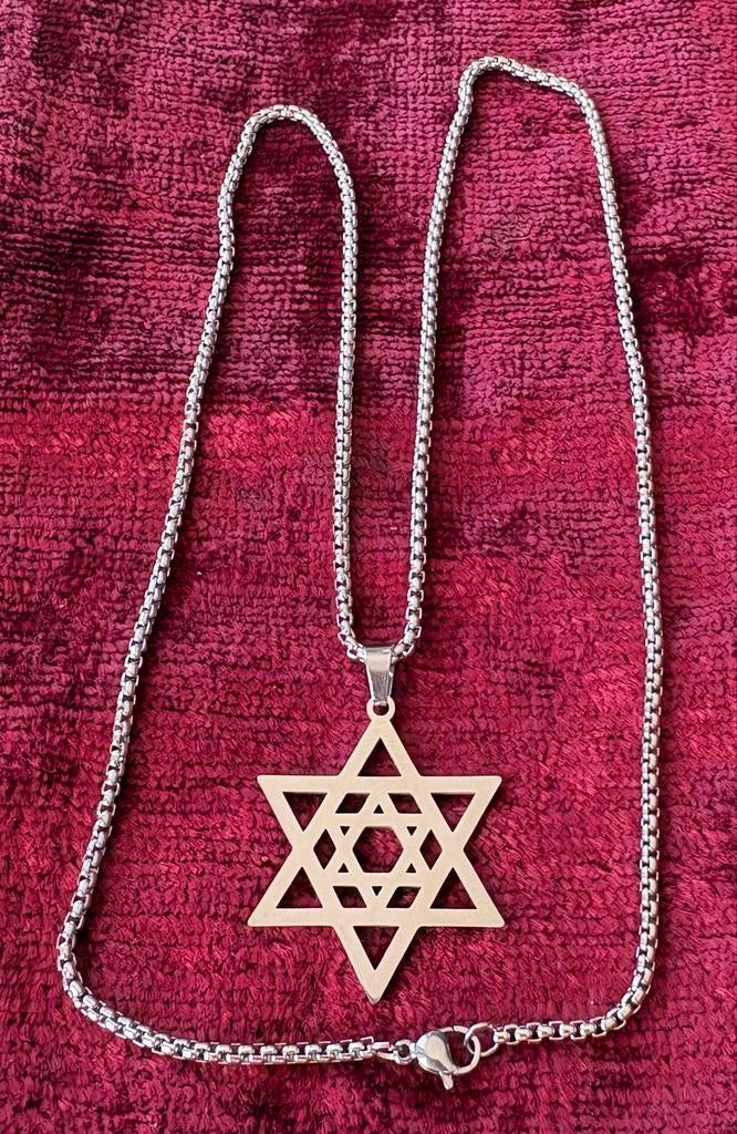 Zilverkleurige Davidster ketting, Ophalen of Verzenden, Nieuw, Zilver, Met hanger