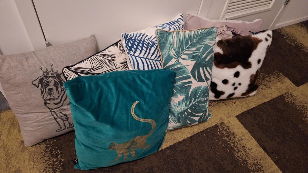 Leuke set kussens voor bank of terras, Ophalen, Gebruikt, Overige kleuren, Vierkant