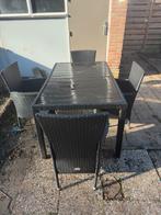 Zwarte Wicker Tuinset met 4 Stoelen, 4 zitplaatsen, Gebruikt, Eettafel, Ophalen of Verzenden
