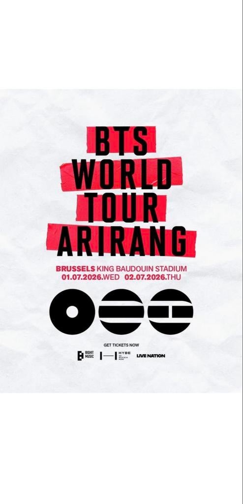 BTS Brussel 02.07.2026 | 4 Tickets naast elkaar, Tickets en Kaartjes, Concerten | Pop, Drie personen of meer, Juli